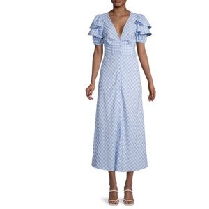 Blue Gingham Ruffle Sleeve Dress